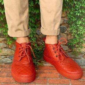 DEL TORO Quilted Red Leather High-Top Chukka Men's Sneaker, 8